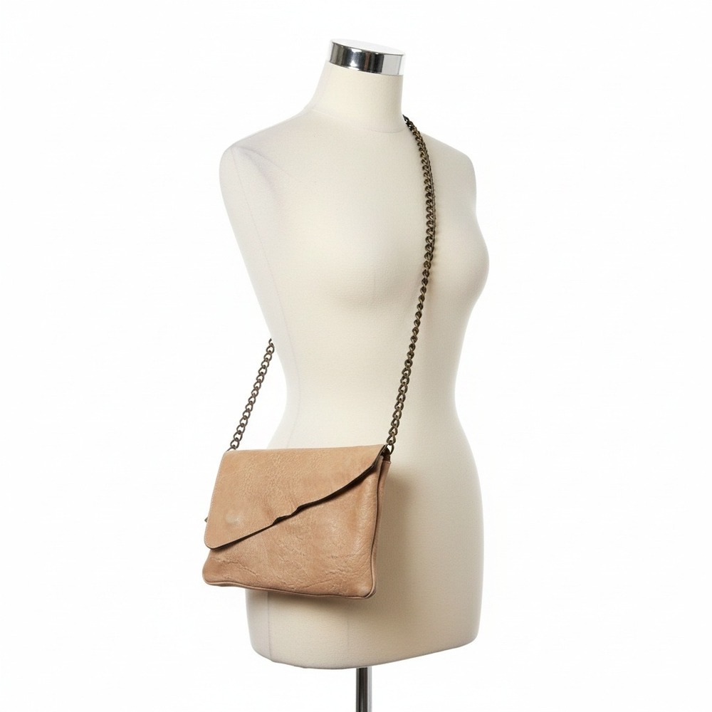 Maxon Collection Italian Blush Leather Foldover Clutch Chain Crossbody Bag Purse